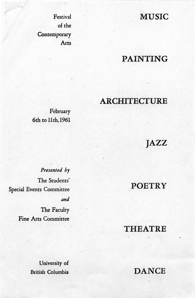Festival 1961 of Contemporary Arts Feb 6th to 11th (pamphlet)