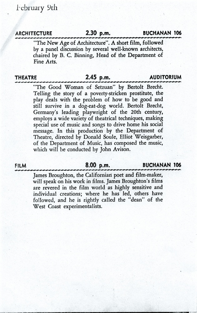 Festival 1961 of the Contemporary Arts Feb. 6th to 11th (pamphlet)