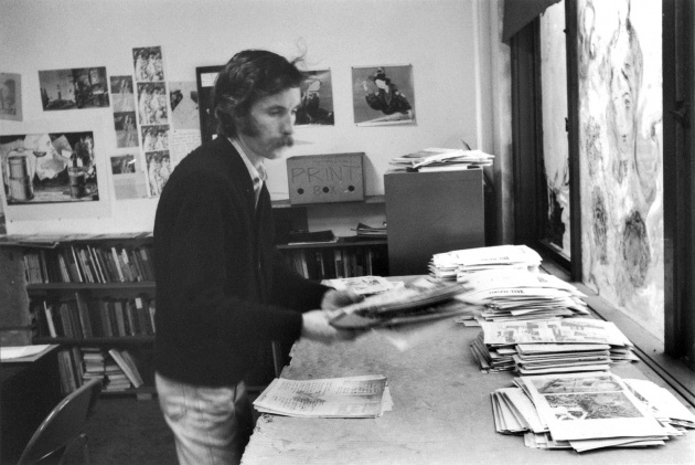 Michael de Courcy, Gerry Gilbert using the Roneo at Intermedia, 1968