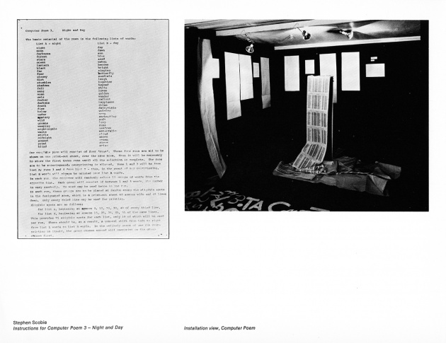 Stephen Scobie, Instructions for Computer Poem 3 - Night and Day/Installation View, 1969