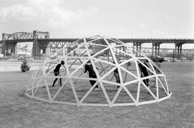 Dancers performing in a Geodesic Dome, Michael de Courcy