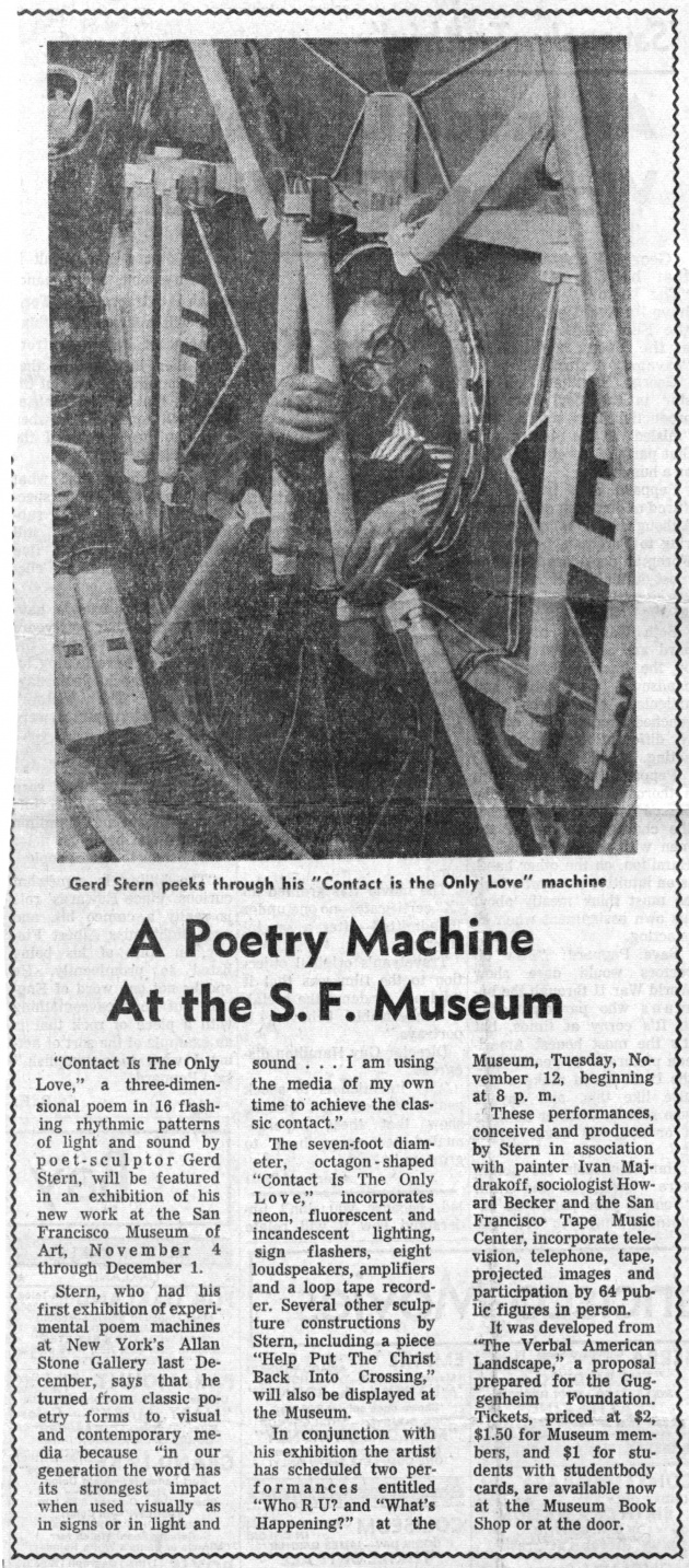 A Poetry Machine at the S.F. Museum, The San Francisco Chronicle, October 30, 1963