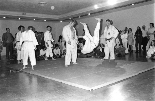 Judo demonstration at the opening of the dome show, Michael de Courcy, 1970