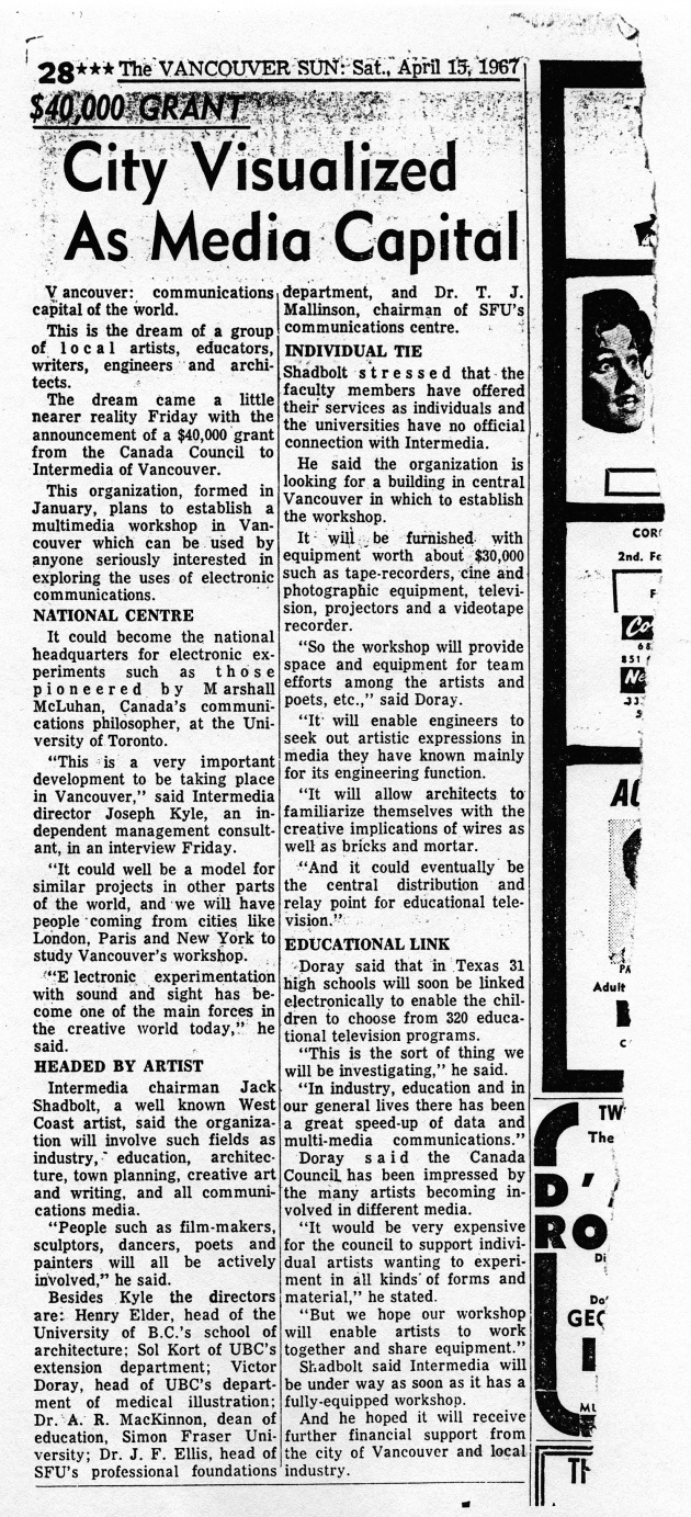 City Visualized as Media Captial, Vancouver Sun, April 15, 1967