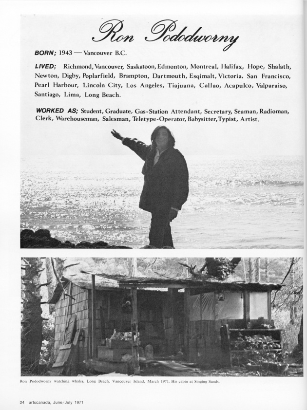 "Our Beautiful West Coast Thing",  artscanada, June/July, 1971 (page 24)