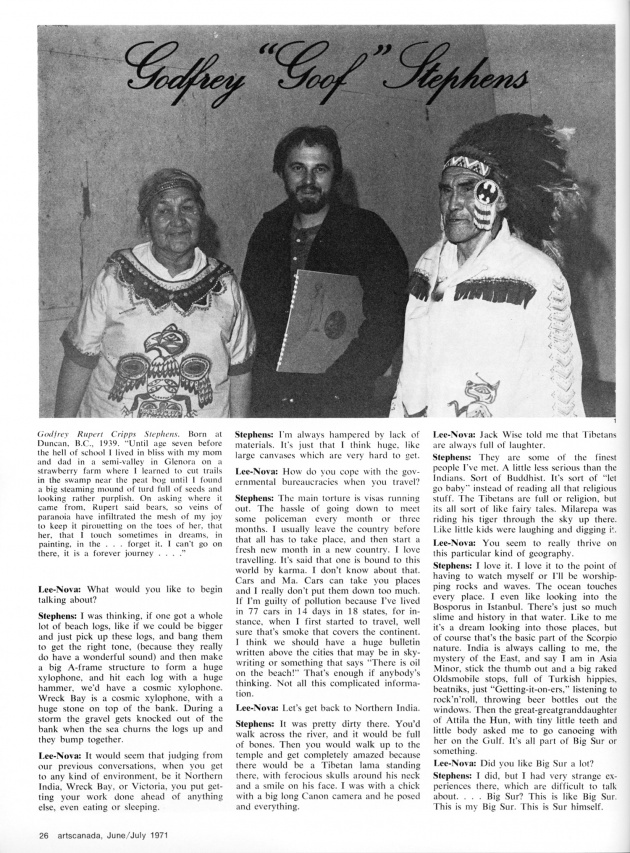 "Our Beautiful West Coast Thing",  artscanada, June/July, 1971 (page 26)