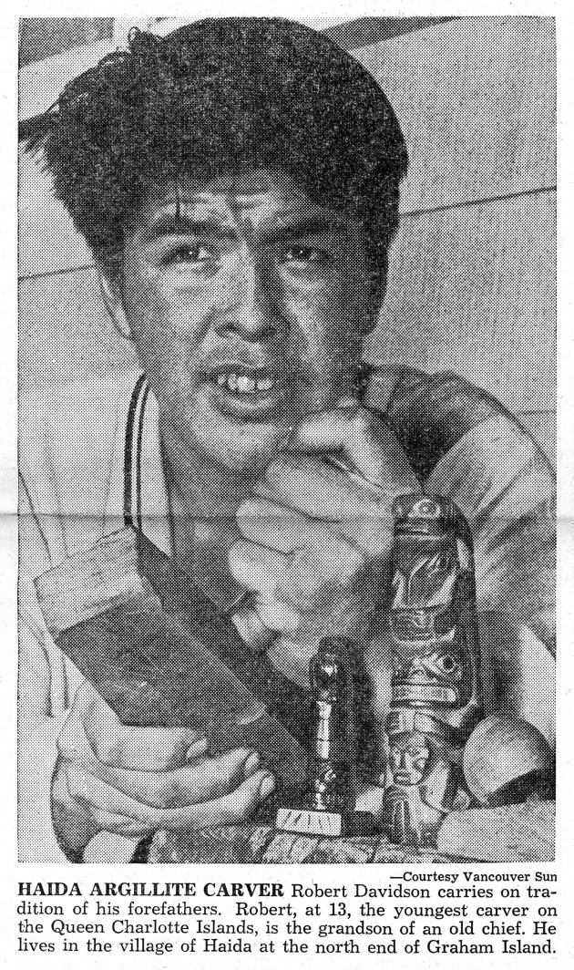 Haida Argillite Carver Robert Davidson, Native Voice, April, 1962 (page 1) 