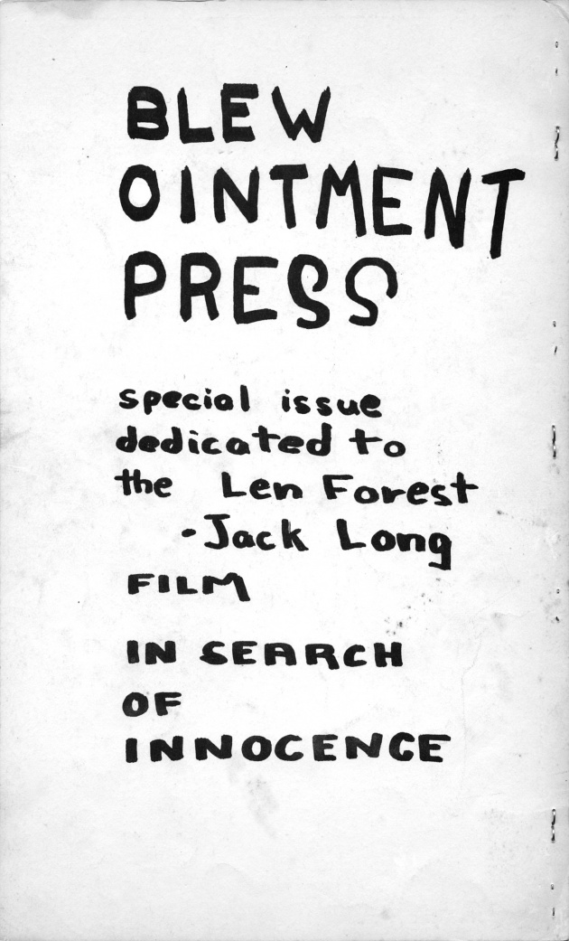 Blew Ointment Press, Vol. 1 #1, October, 1963 (back cover)